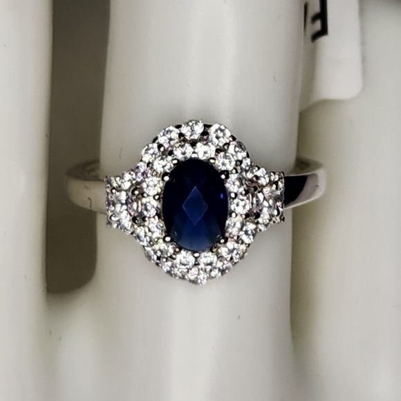 Blue Sapphire Oval w Rhinestones - Picture 2 of 2